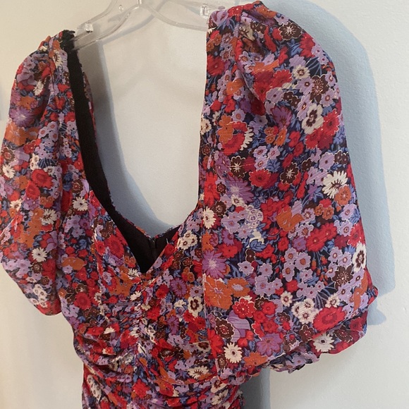 ZARA Women’s Floral Gold Metallic Stripe Draped Ruched Dress Size Small - Picture 8 of 9